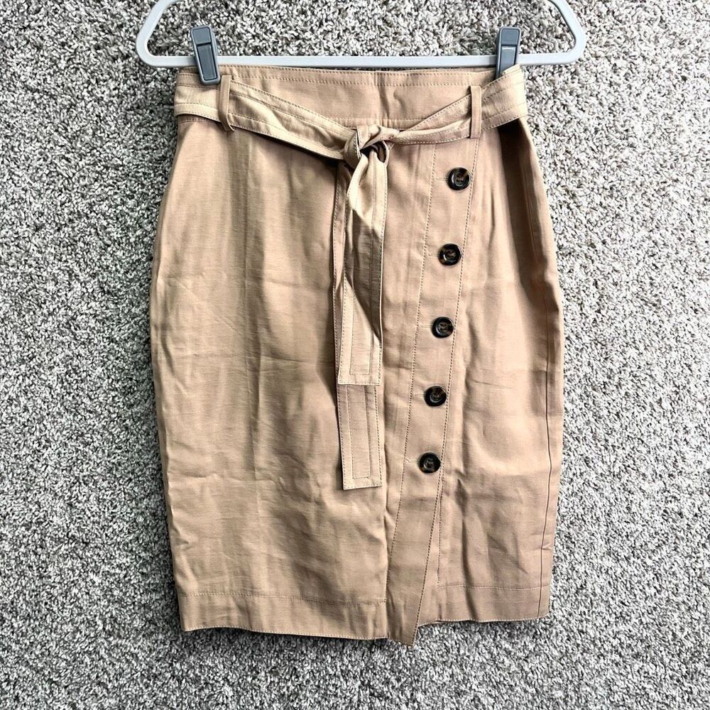 Ann Taylor Skirt Women’s 4P Tan Khaki Button Detail Belted Pencil NWT